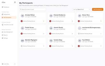 My Participants tab for administers - Atlas digital platform