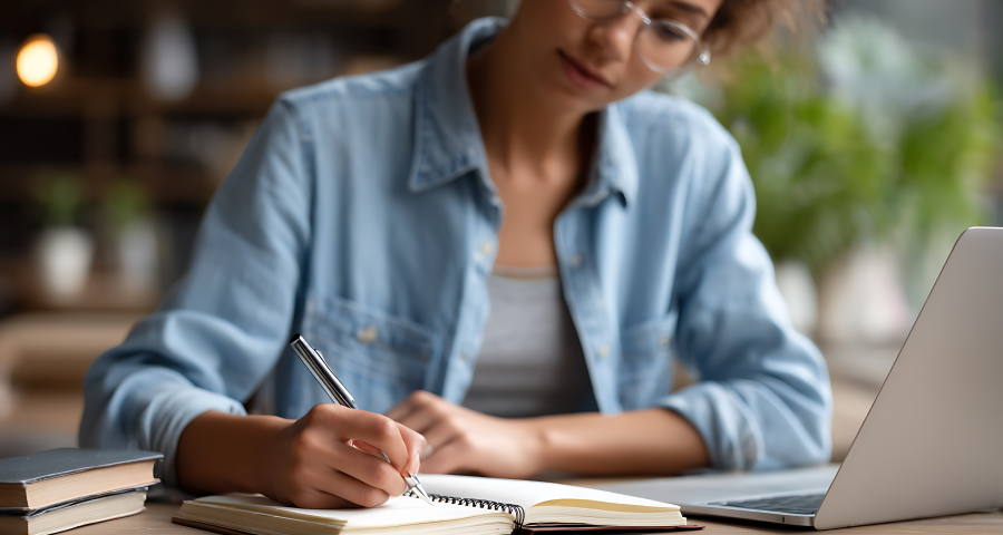 women writing on noteboook